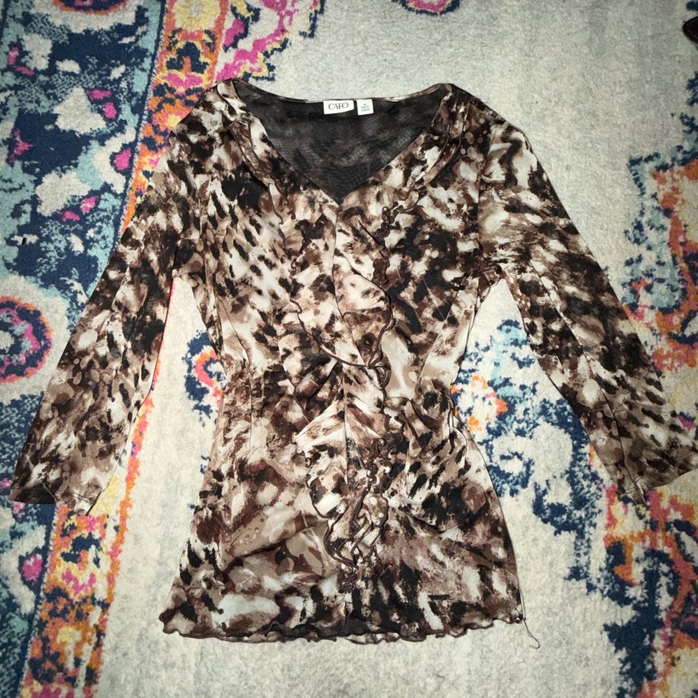 Cato Brown Animal Print Women's Blouse